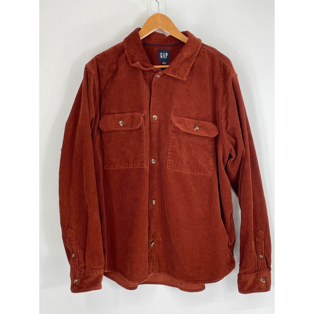 GAP Mens Shirt Shacket XL Corduroy Rust Orange Long Sleeve Fallcore Pocket Work